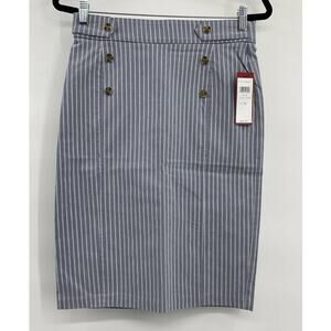 Love Scarlett Womens Woven Stripes Pencil Cut Aline Skirt Small NEW Blue White